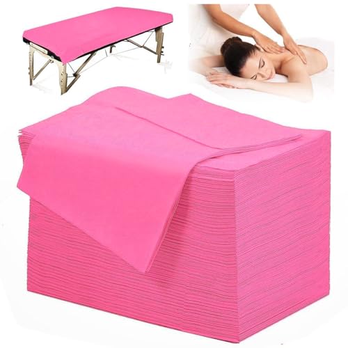100 Pcs Massage Table Sheets Disposable Bed Cover Non Woven Fabric Breathable Sheets for Massage,Spa, Beauty Salon, Facial,Tattoo, Waxing, Esthetician (71"x 31" Pink)