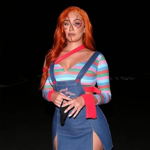 Chucky Makeup Kit Halloween Scars Fake Stitches Chucky Knife Toy Chucky Tattoo Halloween Face Scar Tattoo Temporary Chucky Costume Accessories for Halloween Party, Red