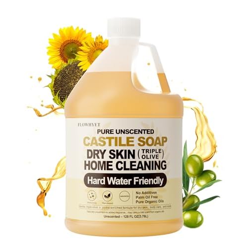 Pure Castile Soap Liquid 126 fl oz, Natural Organic Hand Soap, For Dry Skin, Hand, Face, Body £¦ Home Cleaning, Fragrance Free Vegan Hard Water Friendly-Unscented 3.75L