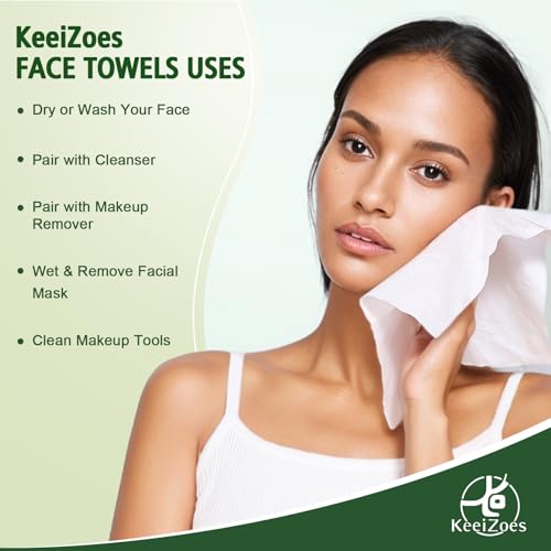 Disposable Face Towels 100 Count, Biodegradable Ultra Soft & Thick Facial Towels for Sensitive Skin, Lint-Free Makeup Remover Dry Wipes, Multi-Purpose Cleansing Towelettes for Face Wipes, Skincare