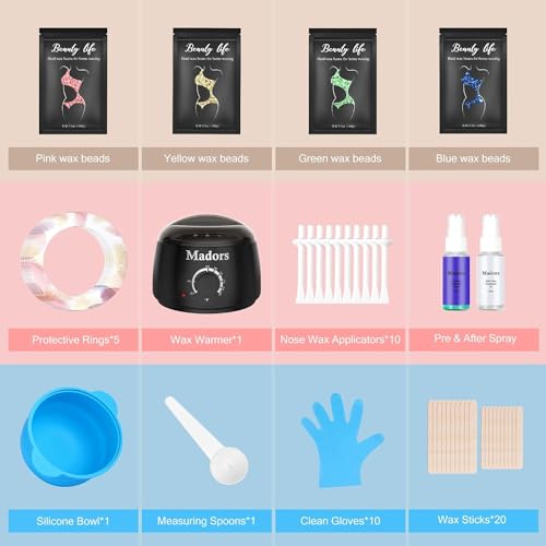 Waxing Kit for Women Madors Wax Warmer Hair Removal Kit with Intelligent Temperature Control Wax Machine and Hard Wax Beads