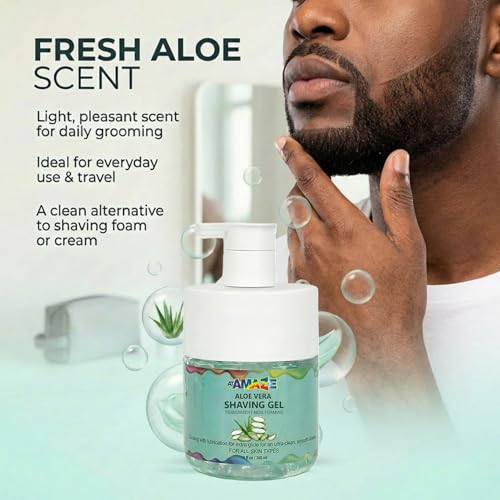 Aloe Vera Shaving Gel for Men & Women ? Transparent Shave Gel with Aloe Vera, Natural Moisturizing & Cooling Shave Gel for Sensitive Skin, Smooth Razor Glide, Non-Foaming.