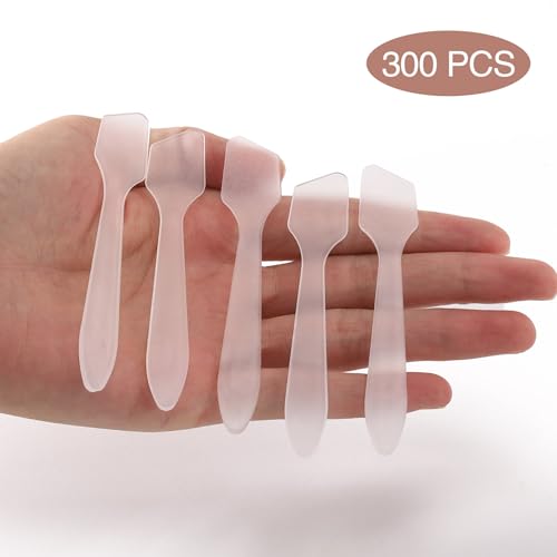 Tbestmax 300 PCS Mini Cosmetic Spatulas 3.2" x 0.6" Disposable Makeup Plastic Spatulas Clear for Facial Creams and Skin Care
