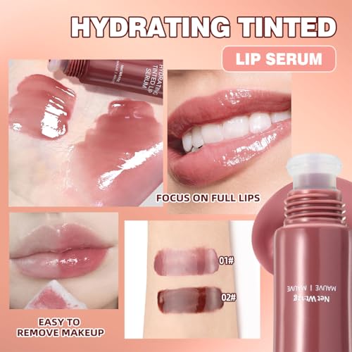 4 Colors Jelly Tinted Lip Serum Gloss,Hydrating Nourishing Lip Plumping,Long-Lasting Moisturizing with Polypeptide,Non-Sticky Glossy Lip Glaze Makeup