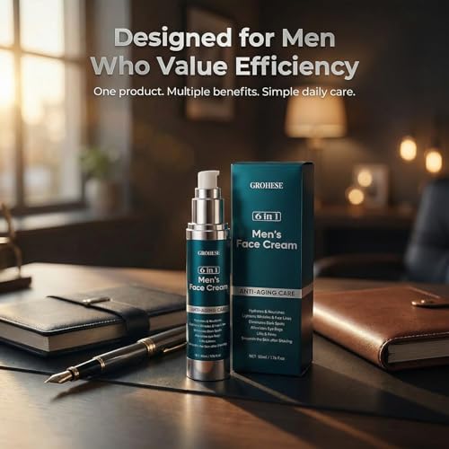 6 in 1 Face Cream for Men, 6 in 1 Mens Face Moisturizer with Collagen, Hyaluronic Acid and Shea Butter, 1.76 fl oz