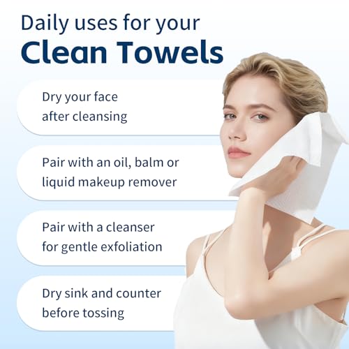 Towels XL, 100% Biobased Face Towel, Disposable Face Towelette, Thick Face Towel for Sensitive Skin, Makeup Remover Dry Wipes, Ultra Soft, Gentle Facial Cleansing Cloths1 Pack, 50 Ct