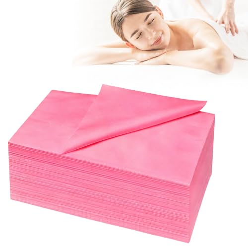 100PCS Disposable Bed Sheets 31" X 71" Massage Table Sheets Waterproof Spa Sheet Non Woven Fabric Spa Bed Cover Breathable for Massage Beauty Tattoos Hotel Travel-Pink