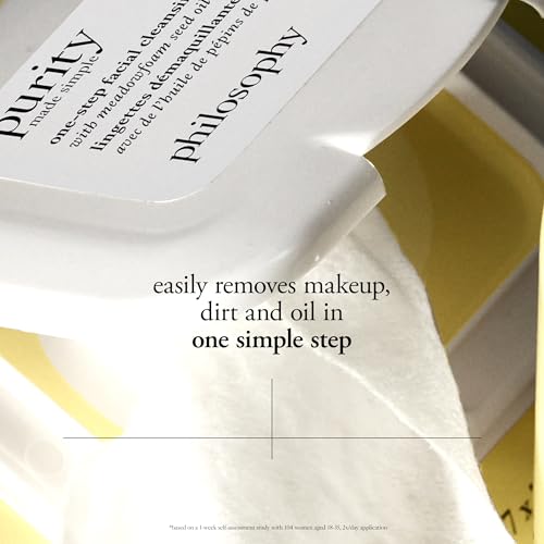 philosophy purity made simple one-step facial cleansing cloths - easily removes makeup, dirt & oil on the go - skin is left clean and comfortable with no rinsing needed