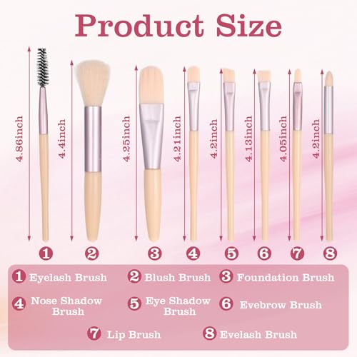 20 Sets Pink Travel Makeup Brush Set Bulk Synthetic Fiber Makeup Brushes Set Bridesmaid Gift for Wedding Bridal Shower Favors Bachelorette Party Gift (Ivory Beige)