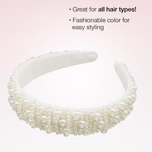 CONAIR Scunci Pearl Headband - ideal for all occasions- fashionable and trendy nonslip head band- hair accessories for women - holiday headwear - stocking stuffers - gifts for her -Ivory