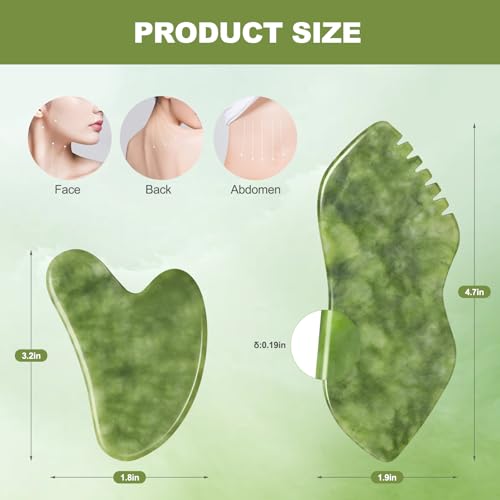 airogym 2PCS Jade Stone Gua Sha Set Face Massager Jade Facial Tools Body Lymphatic Drainage Massager, Guasha Face Sculpting Tool Skin Care Set Gifts for Women Gua Sha Sculpting for Tighten Skin