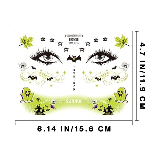 Uranian Halloween Temporary Tattoos Face Freckle Makeup Tattoos Cobweb Spider Bat Ghost Tattoo Stickers Cute Face Makeup Decals Halloween Fake Tattoos for Women