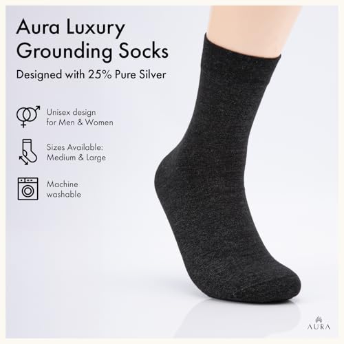 Aura¢â Luxury Grounding Socks for Feet - 25% Pure Silver Grounding Socks for Women & Men - Black