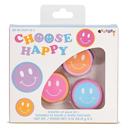 iscream Choose Happy Smiley Face Scented Classic Pot Style Set of 3 Lip Balms