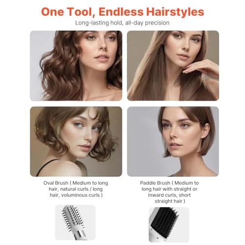 VEVOR Hair Dryer Styler, 110,000RPM High-Speed Hot Air Styler with Brushless Motor, Paddle & Oval Brush, Negative Ionic Hair Dryer Brush, One-Step Styling Tool for Fast Drying Volumizing Straightening