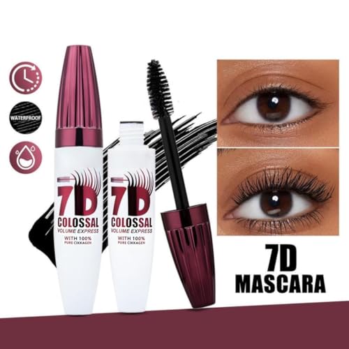 7D Waterproof Volume Mascara, Black Lengthening Thickening Softer Fuller Lashes Mascara,Long Lasting Natural Curling Lashes for Professional Eye Makeup, for Women and Girls (1Pcs)