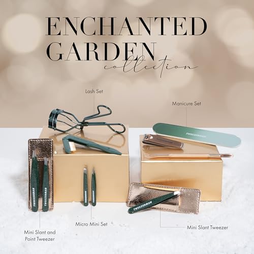 Tweezerman Enchanted Garden Micro Mini Slant & Point Tweezer Set - Eyebrow Tweezers for Women and Men