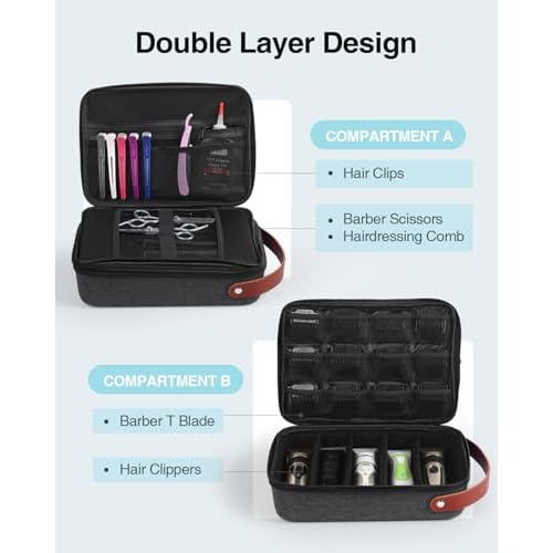 Luxtude Large Barber Case, Barber Bags for Clippers and Supplies, Hair Clipper Case for Travel, Clipper and Trimmer Cases for Wahl 5Star/Hatteker/Oneisal/Andis Grooming (Case Only, Black)