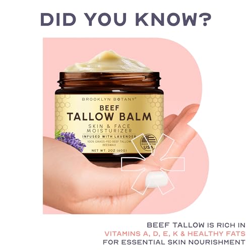 Brooklyn Botany Beef Tallow Balm ? Grass Fed Beef Tallow for Skin and Face ? Nourishing Face Moisturizer Infused with Lavender ? 2 oz