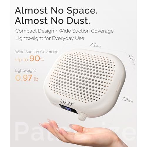 L'UGX Dust Collector Nail Tech ? Compact Nail Dust Collector Profesional with Strong Suction, 10-Speed Turbo Fan, LED Display & Low Noise Nail Dust Cleaner for Home & Salon Use-Stardust Beige