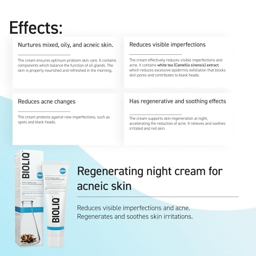 Bioliq - Dermo Regenerating Night Cream for Acne-Prone Skin with White Tea Extract - Reduces Spots, Imperfections, and Controls Oil - 50ml
