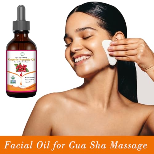 Organic Rosehip Oil for Face & Skin ? USDA Certified, Cold Pressed, Unrefined Rose Hip Seed Oil for Anti-Aging, Scars, Moisturizing, Hair, Nails & Gua Sha Massage, 2 fl oz (60 ml)