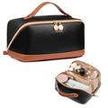 Telena Leather Make Up Bag Portable Travel Makeup Bag Waterproof Cosmetic Bags for Women Large Capacity With Handle and Divider Open Lay Flat