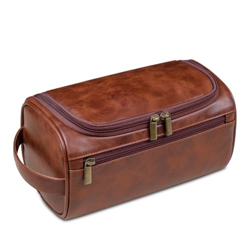 Toiletry Bag for Men, Small Leather Travel Pouch Bag with Hanging hook,Travel Essentials Dopp kit, Men's Shaving Grooming Kit,Gifts for Father, Dad, Boyfriend, Grandpa, Shaving Kit