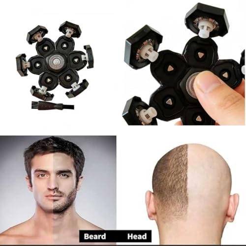 7 Blade Floating Replacement Shaving Head,for Many Main Brands Electric Shaver Razor Bald Men Head Shaver Blades,7 Head Replacement Black