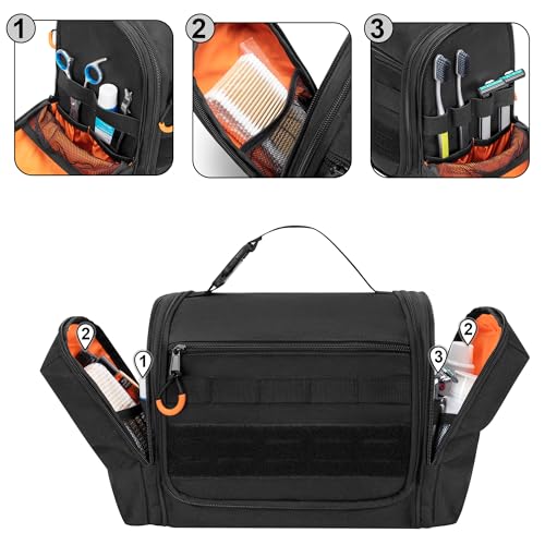 Tactical Toiletry Travel Bag for Men, Dopp Kit Shaving Organizer Case for Toiletries, Shower and Grooming Care Accessories