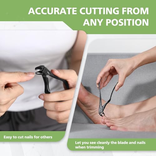 BALUCA Curved Nail Clipper for Seniors - Toenail Clipper with Toenail File for Thick Toenails and Fingernails, Long Handle Nail Clippers with File, Precision Nail Trimmer for Men and Women - Black