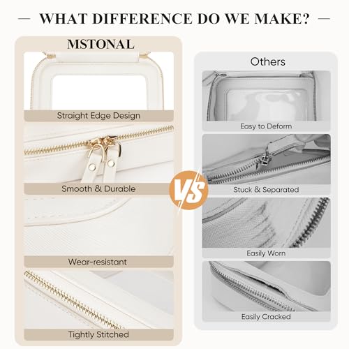 Clear Makeup Bag, Travel Toiletry Bag Cosmetic Case for Women, Waterproof Portable Make Up Skincare Pouch with Zipper, Compact Car Organizer Bag for Essentials, Mini & Medium, Ivory White