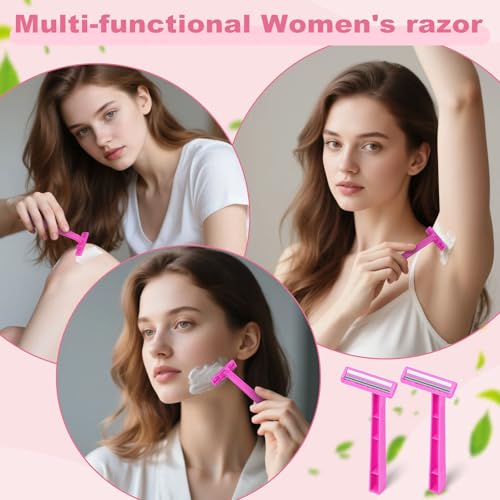 Women's Disposable Razors Individually Wrapped Twin Blade,Disposable Razors Women Bulk with Clear Safety Cap for Men Women Camping Traveling Home Bathing Hotel (pink, pack of 100)