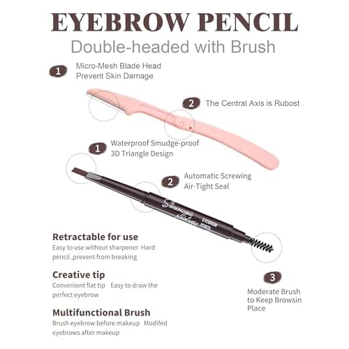6 Pack Medium Brown Eyebrow Pencil, Waterproof Eye Brow Pencils for Women- Dual-Ended with Spoolie Brush and Triangular Tip for Easy Defining, Natural Fill, Long-Lasting Brows, Sweatproof
