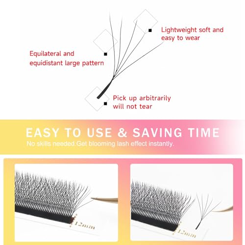 Lash Extensions 5D Eyelash Extensions W Lashes 0.07mm Thickness D Curl Lashes Mix 8-15mm Soft Lash Trays Volume Lash Extension Natural Matte black False Eyelashes Professional Use(W-5D-0.07-D,8-15mm)