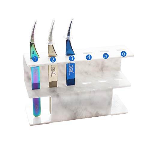 6 Holes Tweezers Holder Eyelash Extension Supplies Display Stand, Marble, 1 Pc