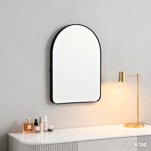 Funly mee Arched Wall Mirror, Wall-Mounted Plastic Mirror, for Bathroom and Vanity (Black, 11.8 x 15.8)