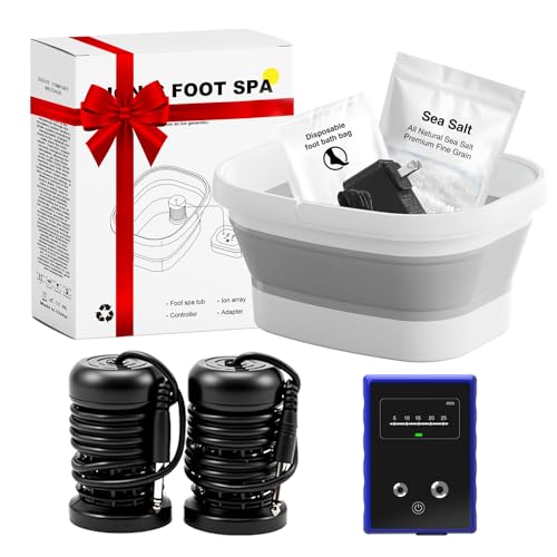 ZhanHao Ionic Foot Bath Detox Machine, Ionic Foot Spa to Remove Toxins with 2 Arrays, 80 Disposable Foot Bath Liners, Detoxification Sea Salt, Folding Bathtub, Gift for Women