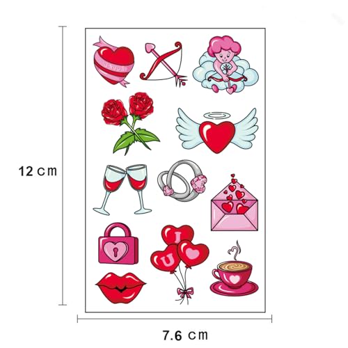 Temporary Tattoos for Women Wife, 105PCS Wedding Love Confession Couple Bridesmaid Romantic Party Body Stickers, Valentine's Day Fake Tattoos, Heart Flower Angel Decorations Gifts