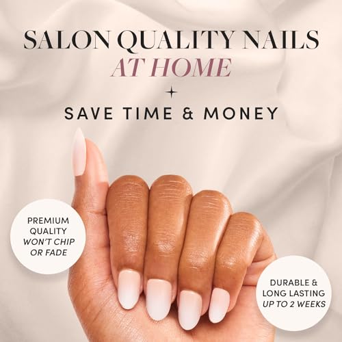 Glamnetic Press-On Nails - Creamer | Super Strong Brush On Glue & Press-On Nail Remover | Neutral Ombre Short Round Nails | 15 Sizes - 30 Nail Kit with Glue and Remover