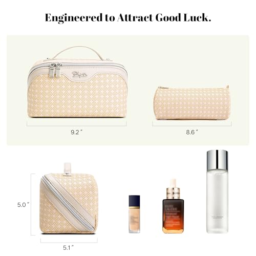 BOYATU Travel Makeup Bag for Women: Four Leaf Clover Large Capacity 3 Pcs Set Cosmetic Bags - Waterproof 50% Extra Space for Toiletry Organizer - Travel Essentials for Fortunate (08 Yellow)