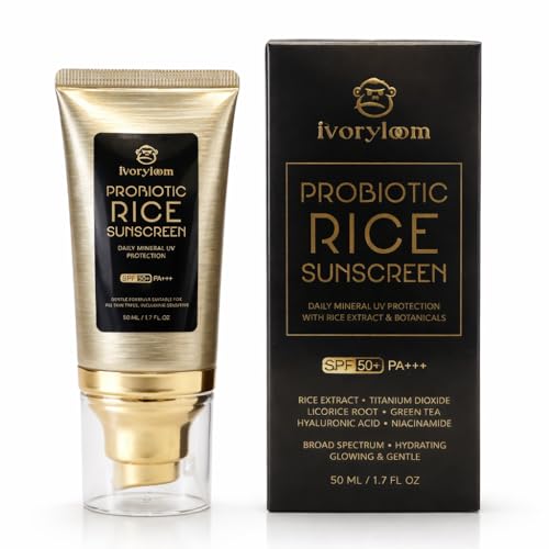ivoryloom SPF 50 PA++++ Mineral Sunscreen | Fast Absorbing Hydration with Rice Ferment, Niacinamide, Hyaluronic Acid, Titanium Dioxide | Broad Spectrum | No White Cast | Reef Safe | 1.7 OZ