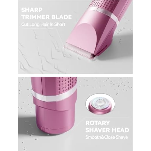 Pubic Hair Trimmer for Women-Unibono Bikini Trimmer, Replaceable 3-in-1 Electric Razors for Women, Electric Shaver in Poweverful Motor, Waterproof Personal Trimmer for Body Hair (Rose Red, RR-1)