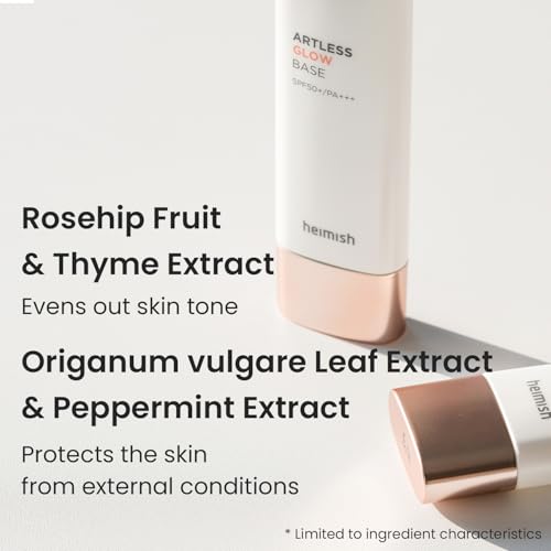 HEIMISH Artless Glow Base 1.35fl.oz/40ml, Multipurpose Makeup Base, Primer, Highlighter, Tone Up Sunscreen for face, Lightweight, Non-greasy, Hydrating, Natural Finish with SPF 50+ PA++++