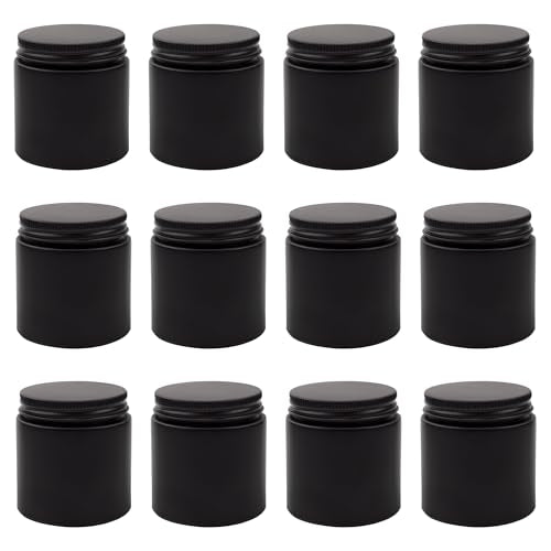 Cornucopia 4oz Black Coated Glass Jars (12-Pack); Cosmetic Jars with Black Metal Lids and Black Matte Exterior, 4-Ounce