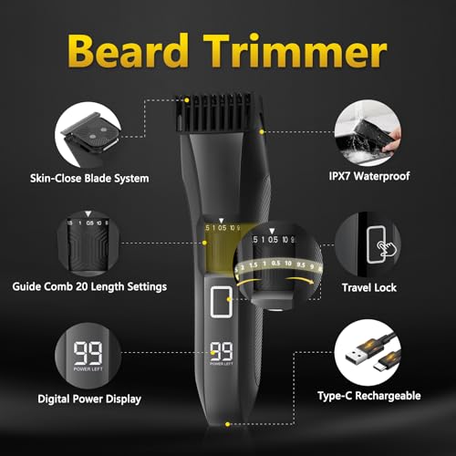 Manscape 4-in-1 Men's Body & Beard Trimmer - Groin, Pubic, and Ball Hair Shaver with No-Nick Technology, 20-Length Adjustable Beard Styler, Nose Trimmer, IPX7 Waterproof, LED Display, Travel Case