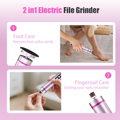 Electric Callus Remover for Feet ? 2-in-1 Rechargeable Foot Sander with Sandpaper Discs & Nail Drill Bits, Adjustable Speed, LED Display, Professional Pedicure Tool for Home & Travel