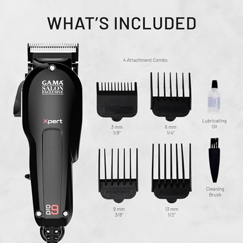 GA.MA Magnetic Clipper Pro 9 Xpert, High-Performance Motor, DLC F-Wedge Blade, Adjustable Taper Lever, 4 Combs