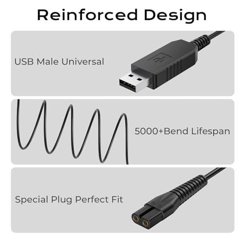 Vancle USB Charger for Wahl 9649, 5FT (1.5M) Cable, Compatible with Wahl Cordless Clipper Model 9649 9649P, Charger Cord Charging