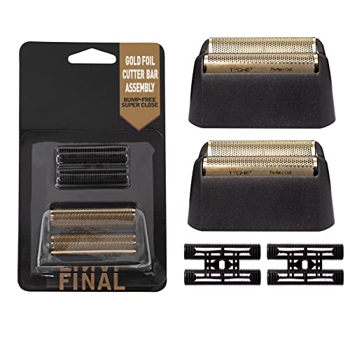 2 pcs Professional 5 Star Series Finale Shaver Shaper Replacement Super Close Gold Foil and Cutter Bar Assembly, Compatible with Wahl Shaver Foil Model 7043-100,Shaving for Barbers and Stylists